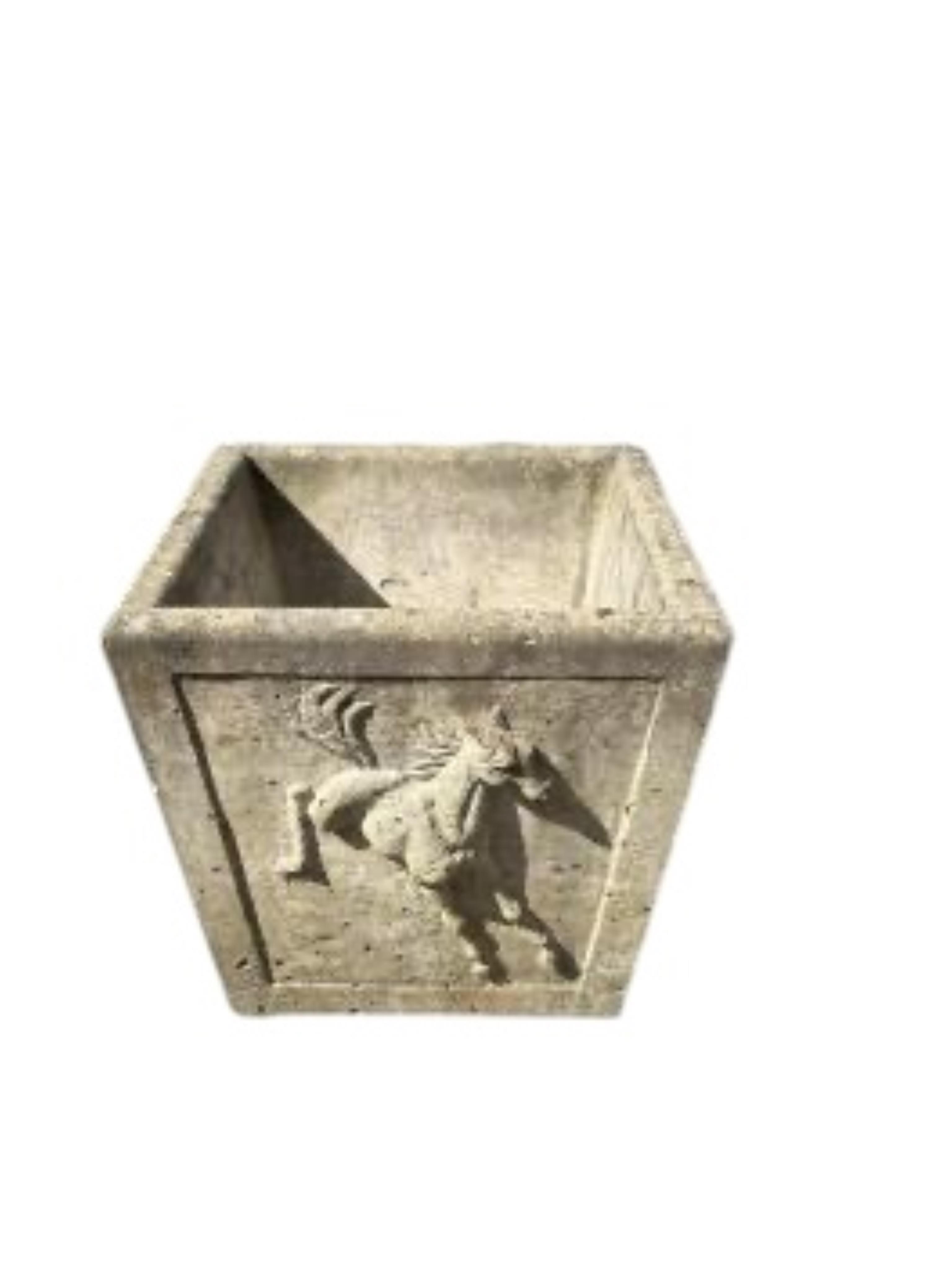 A pair of square reconstituted stone garden planters, width 44cm, height 44cm